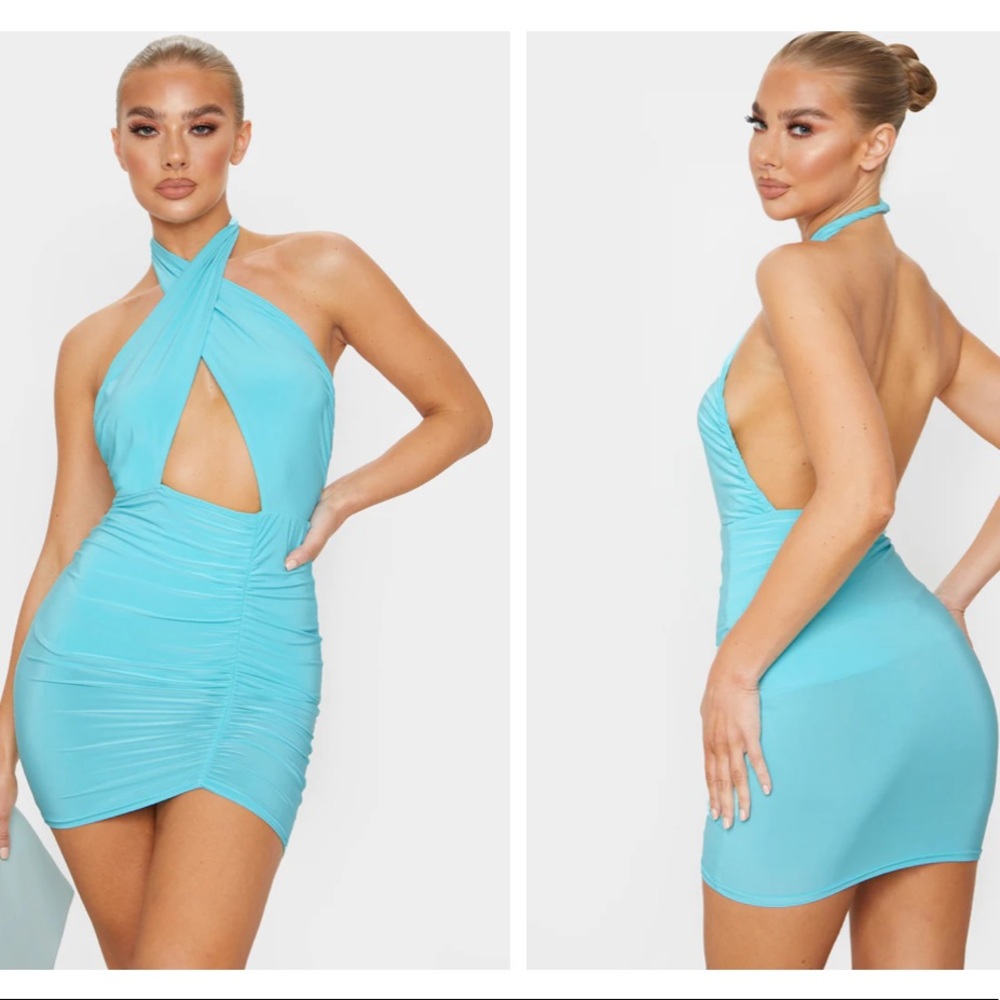 Prettylittlething Slinky Halterneck Mini Dress